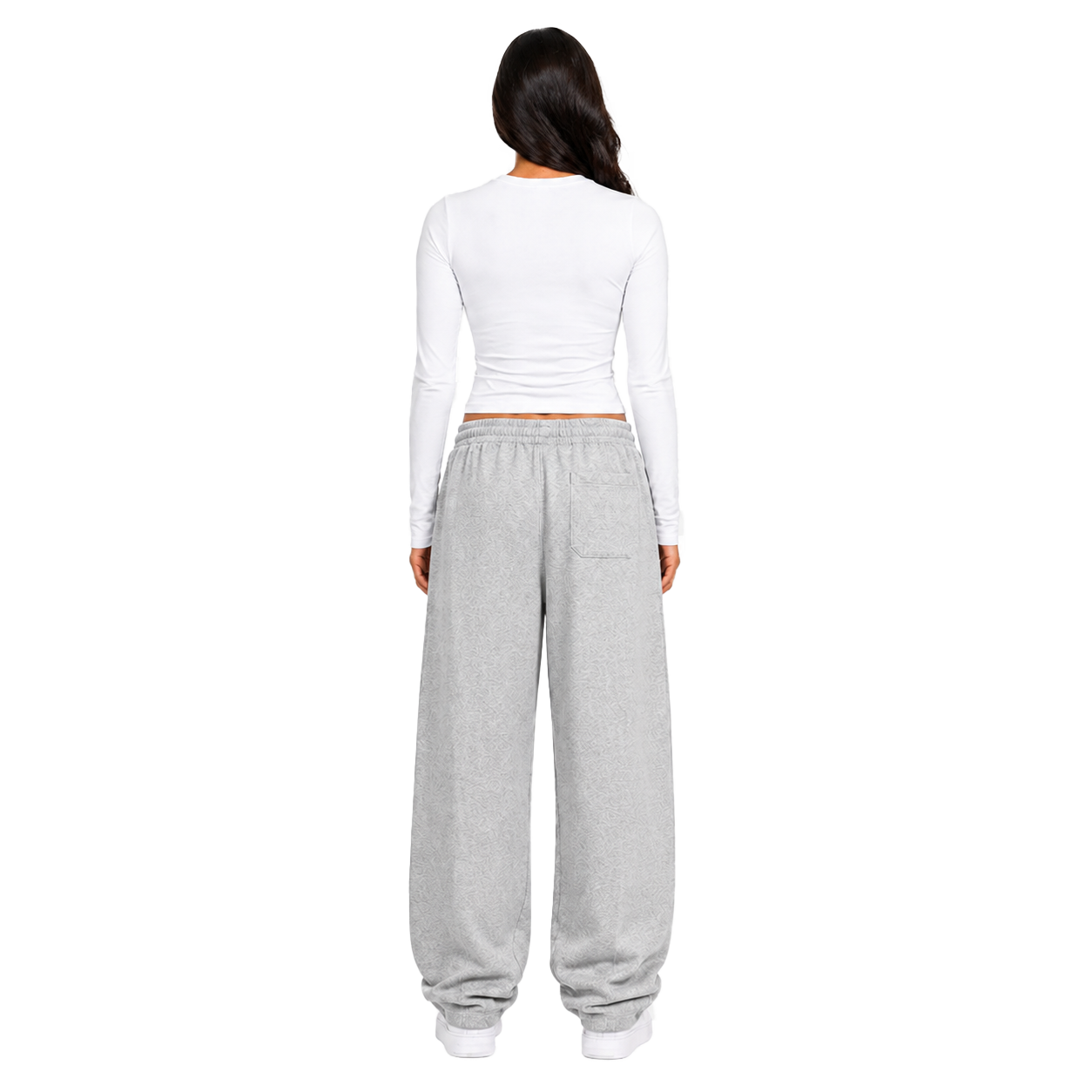Cropped Longsleeve Sweatpant Set - White/Grey Melange