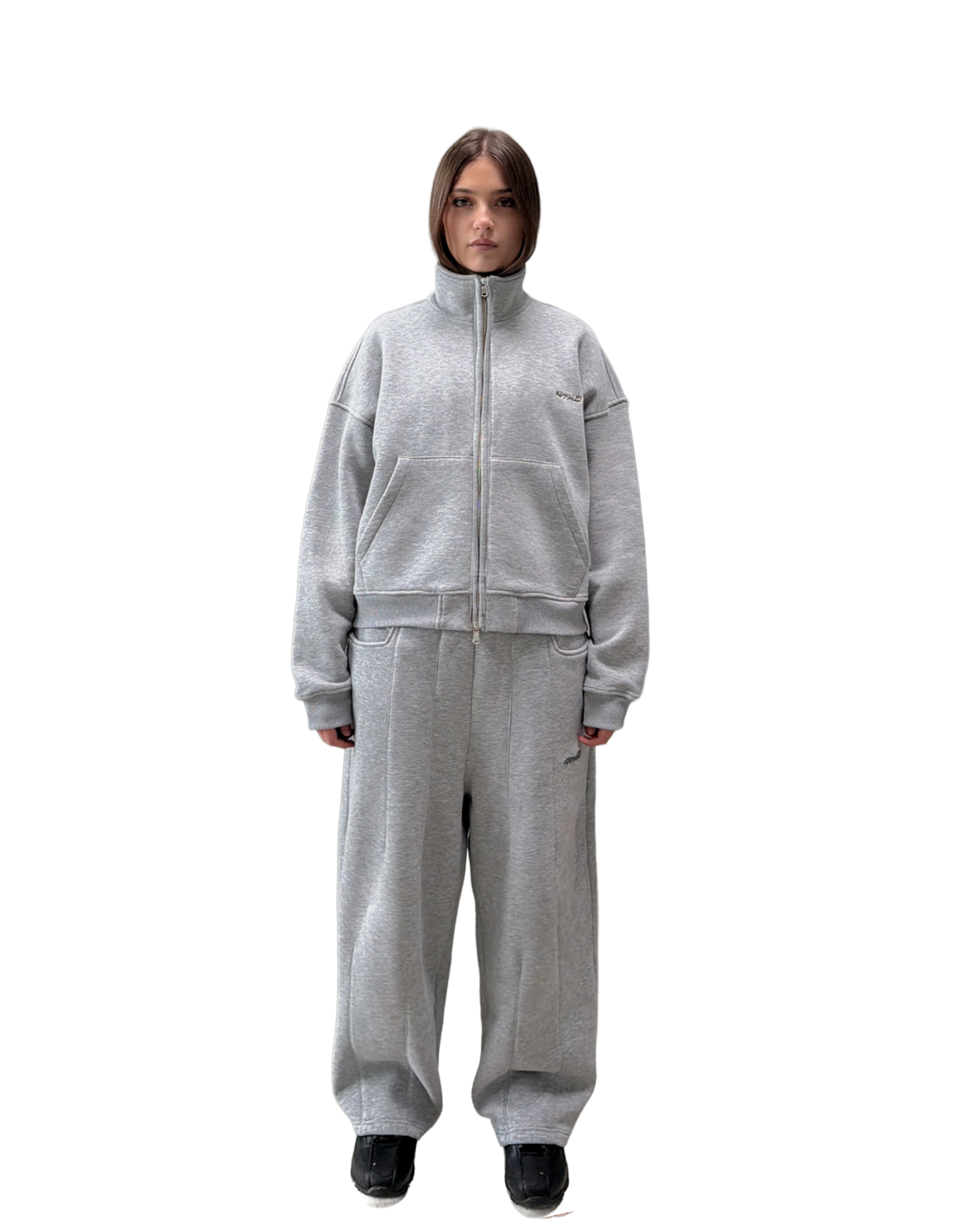 TRACKSUIT ZIP CREWNECK - GREY MELANGE