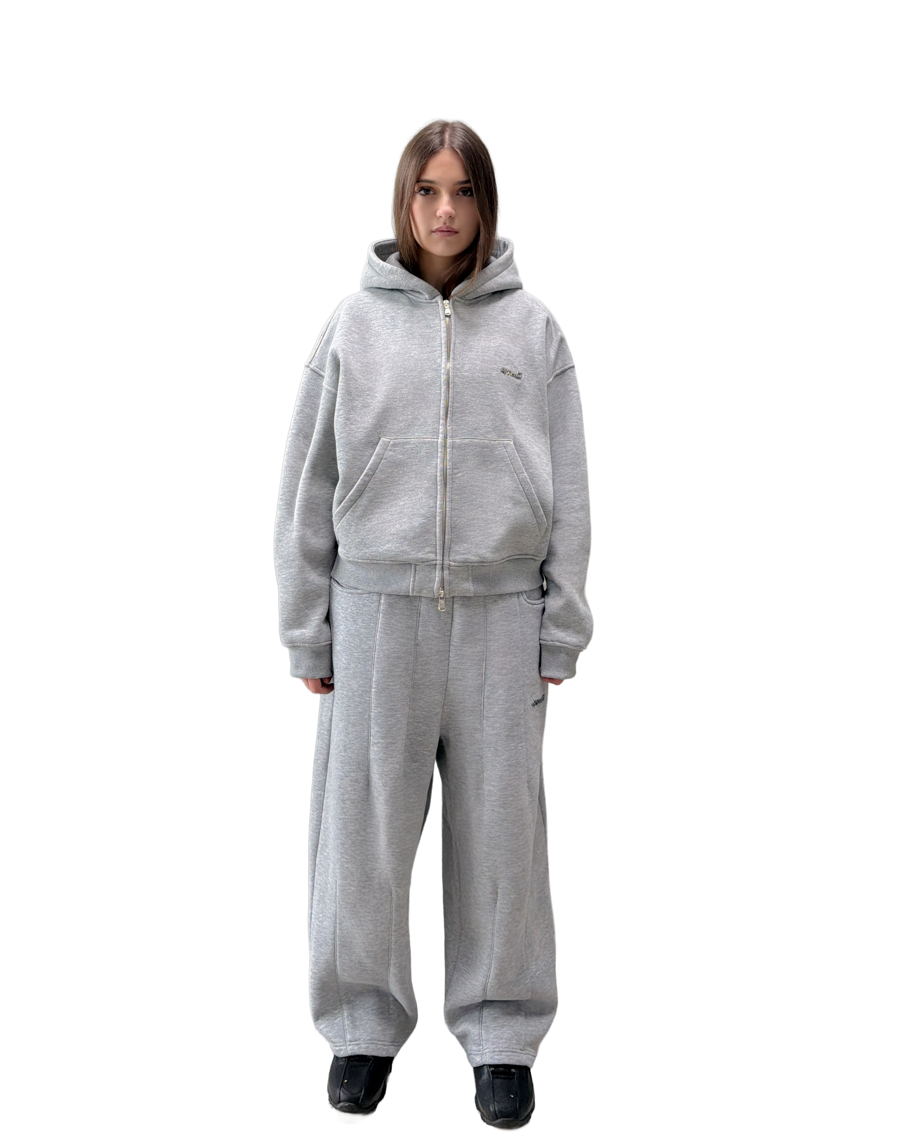 TRACKSUIT ZIP HOODIE - GREY MELANGE
