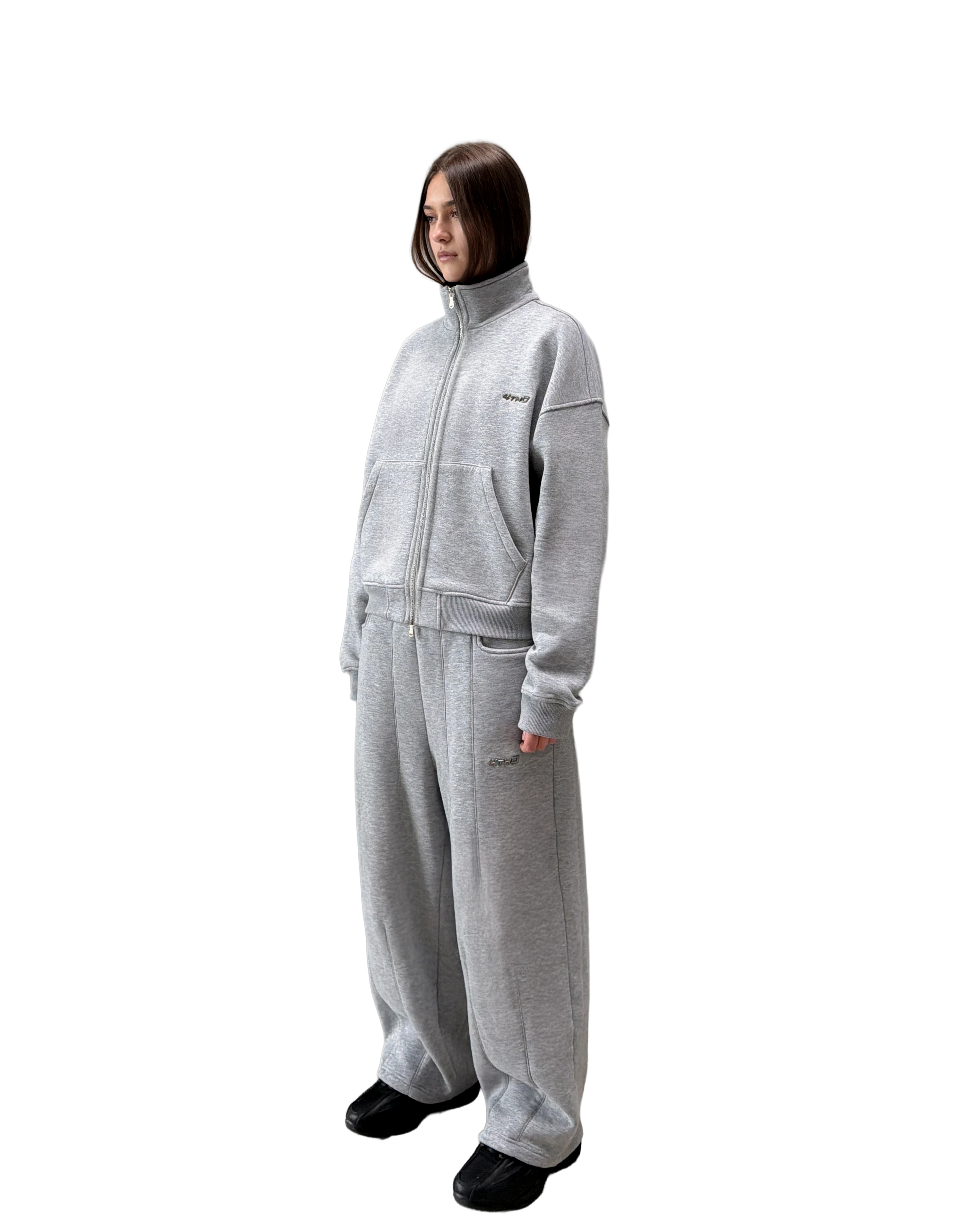 TRACKSUIT ZIP CREWNECK - GREY MELANGE