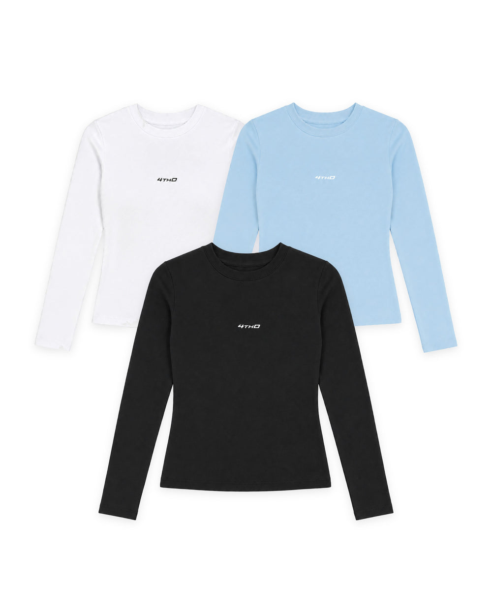 4thD Cropped Longsleeve 3er-Pack Black, White, Sky Blue