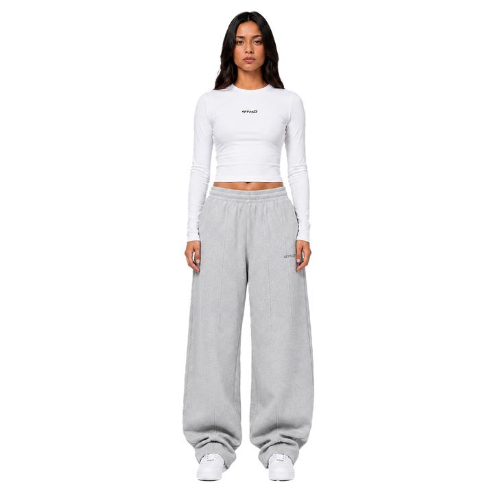 Cropped Longsleeve Sweatpant Set - White/Grey Melange