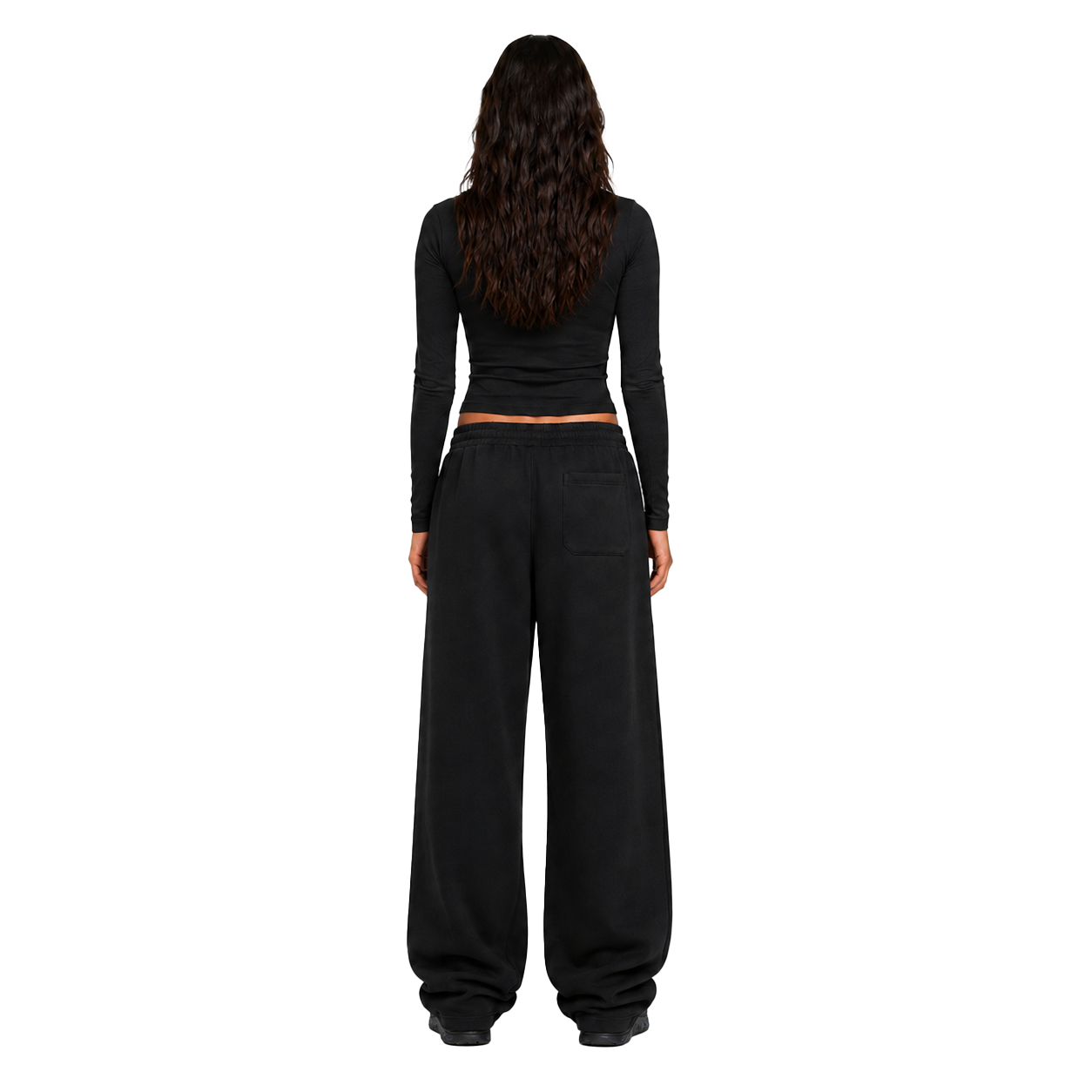 Cropped Longsleeve Sweatpant Set - Black