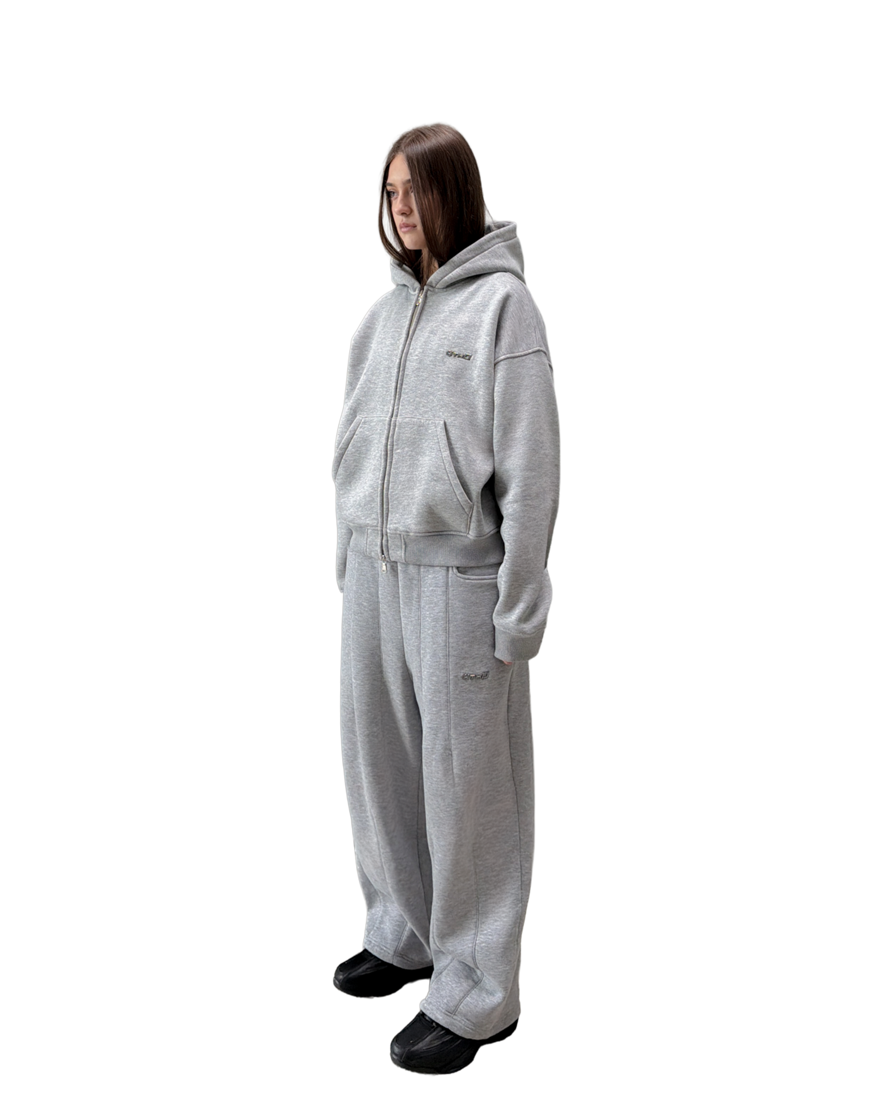 TRACKSUIT ZIP HOODIE - GREY MELANGE