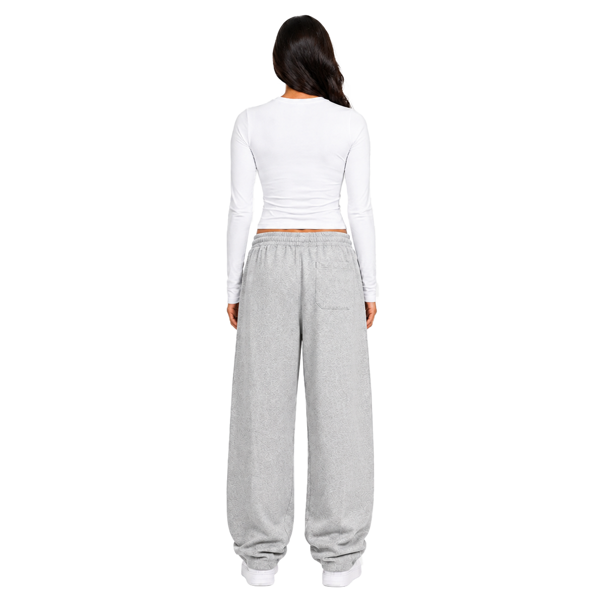 Cropped Longsleeve Sweatpant Set - White/Grey Melange